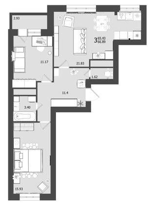 Продажа 3-комнатной квартиры 66,9 м², 9/9 этаж
