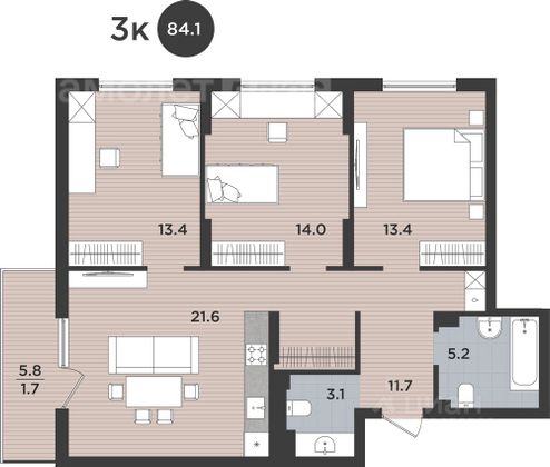 Продажа 3-комнатной квартиры 84,1 м², 5/10 этаж