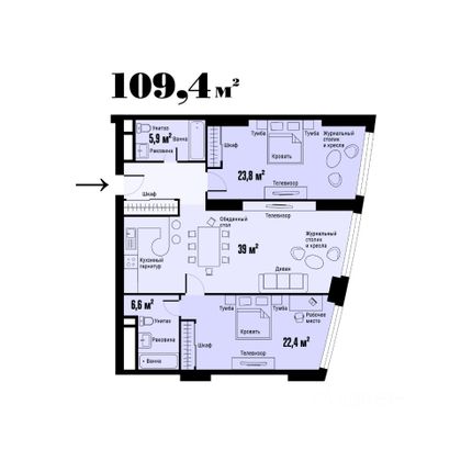 Продажа 3-комнатной квартиры 109 м², 37/56 этаж