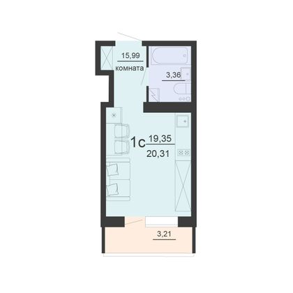 Продажа 1-комнатной квартиры 20,3 м², 3/20 этаж