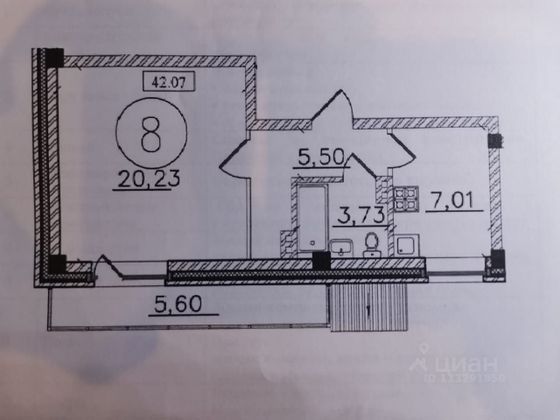 Продажа 1-комнатной квартиры 42,1 м², 2/3 этаж