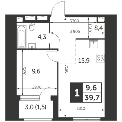 Продажа 1-комнатной квартиры 39,7 м², 26/47 этаж