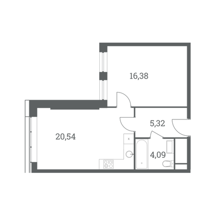 46,8 м², 2-комн. квартира, 45/51 этаж