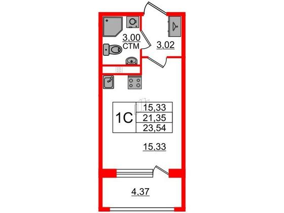 Продажа квартиры-студии 21,4 м², 3/4 этаж