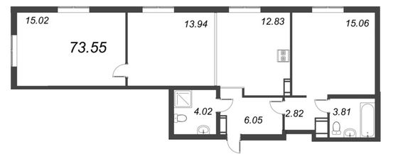 Продажа 3-комнатной квартиры 73,6 м², 6/10 этаж