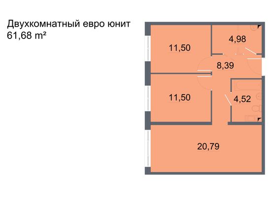 61,7 м², 2-комн. квартира, 3/24 этаж