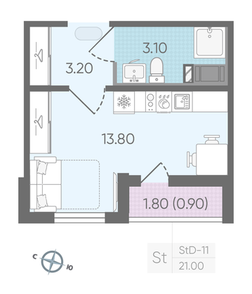 Продажа квартиры-студии 20,1 м², 2/24 этаж