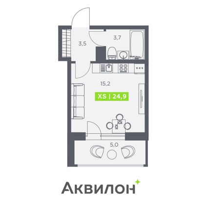 24,9 м², студия, 13/13 этаж