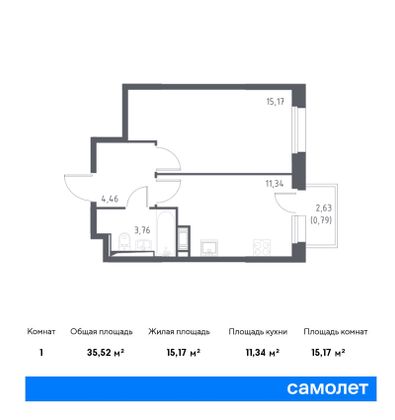 35,5 м², 1-комн. квартира, 10/12 этаж