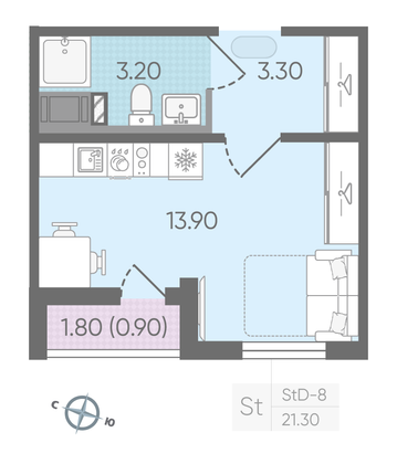 Продажа квартиры-студии 21,3 м², 14/24 этаж