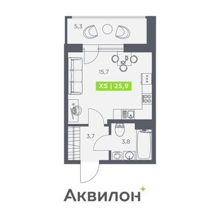 25,9 м², студия, 9/13 этаж