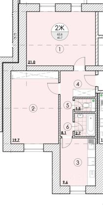 Продажа 2-комнатной квартиры 61,6 м², 2/3 этаж