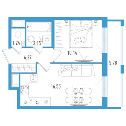 37,1 м², 1-комн. квартира, 16/25 этаж