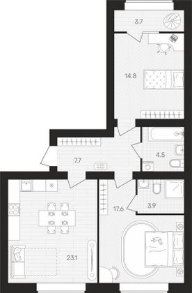 Продажа 2-комнатной квартиры 75,3 м², 9/10 этаж