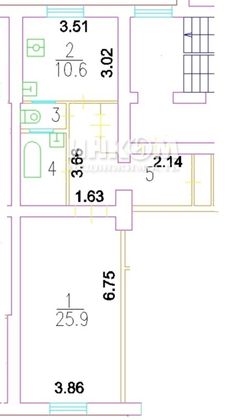 Продажа 1-комнатной квартиры 52,8 м², 5/5 этаж