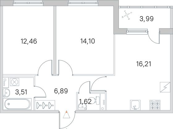 Продажа 2-комнатной квартиры 56,8 м², 1/5 этаж