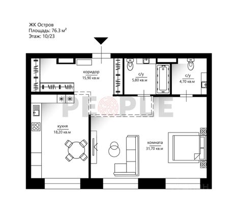 Продажа 2-комнатной квартиры 76,3 м², 10/23 этаж