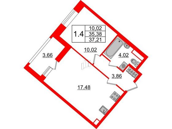 Продажа 1-комнатной квартиры 35,4 м², 1/17 этаж