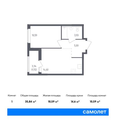 35,8 м², 1-комн. квартира, 9/18 этаж