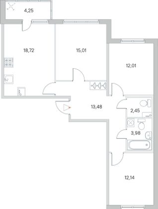 Продажа 3-комнатной квартиры 79,9 м², 1/8 этаж