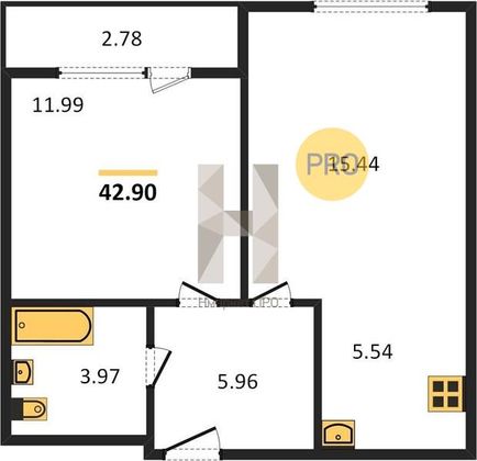 Продажа 1-комнатной квартиры 42,9 м², 1/25 этаж