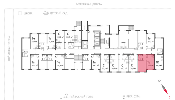 34,7 м², 1-комн. квартира, 1/22 этаж