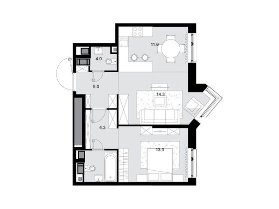 Продажа 2-комнатной квартиры 53,7 м², 23/28 этаж