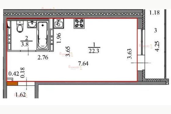 Продажа квартиры-студии 26 м², 7/17 этаж