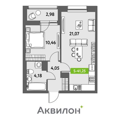 41,3 м², 1-комн. квартира, 8/12 этаж