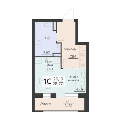 Продажа 1-комнатной квартиры 28,7 м², 6 этаж