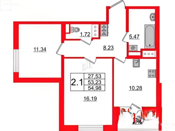 Продажа 2-комнатной квартиры 53,2 м², 4/14 этаж