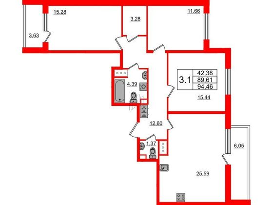 Продажа 3-комнатной квартиры 87,8 м², 3/16 этаж