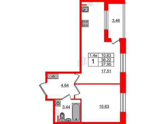 Продажа 1-комнатной квартиры 36,2 м², 5/5 этаж