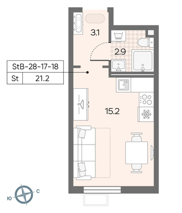 Продажа квартиры-студии 21,2 м², 18/24 этаж