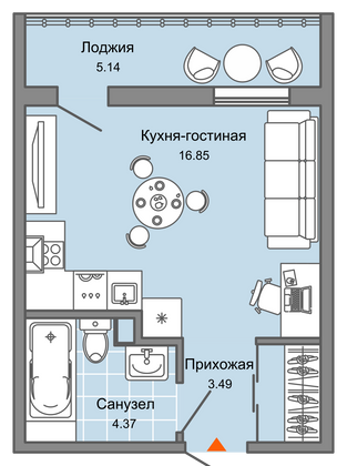 27 м², студия, 1/8 этаж