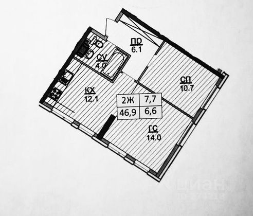 Продажа 2-комнатной квартиры 47 м², 19/21 этаж
