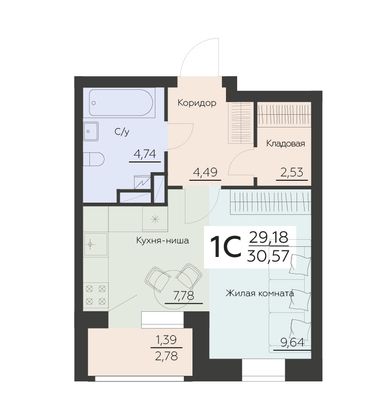 Продажа 1-комнатной квартиры 30,6 м², 6 этаж