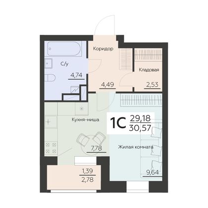 Продажа 1-комнатной квартиры 30,6 м², 6 этаж