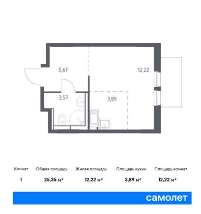 25,4 м², студия, 13/25 этаж