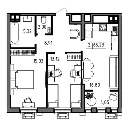 Продажа 2-комнатной квартиры 65,2 м², 4/23 этаж