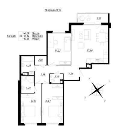 97,8 м², 4-комн. квартира, 4/5 этаж