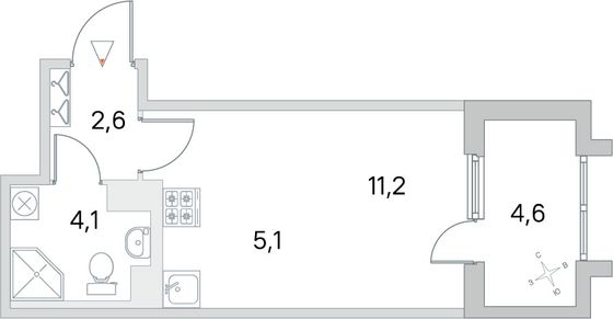 Продажа квартиры-студии 25,3 м², 4/5 этаж