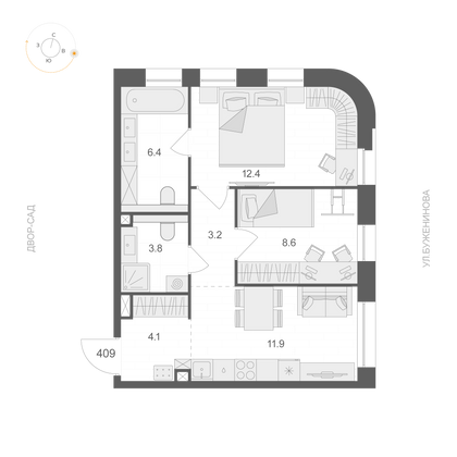 50,4 м², 2-комн. квартира, 4/12 этаж