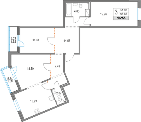 Продажа 3-комнатной квартиры 96,9 м², 13/19 этаж