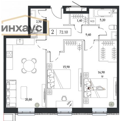 Продажа 3-комнатной квартиры 72,1 м², 2/23 этаж