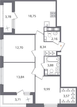 Продажа 3-комнатной квартиры 77 м², 17/17 этаж