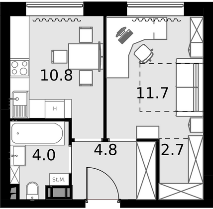 34 м², 1-комн. квартира, 6/28 этаж