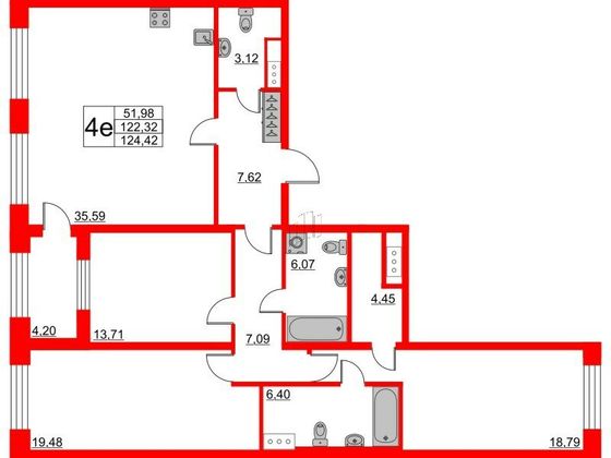 Продажа 3-комнатной квартиры 122,6 м², 3/8 этаж