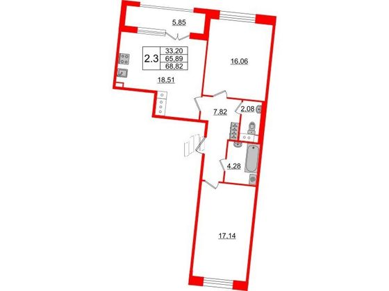 Продажа 2-комнатной квартиры 65,9 м², 3/12 этаж