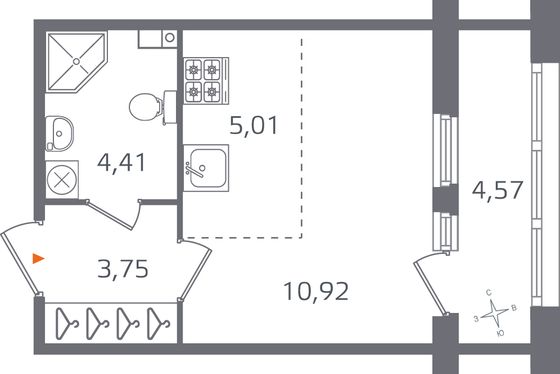 Продажа квартиры-студии 26,4 м², 2/10 этаж